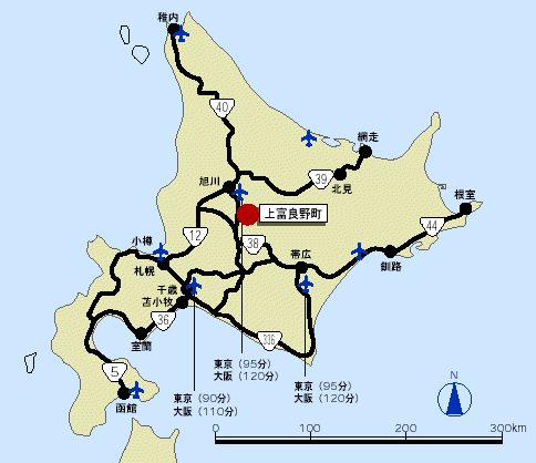 上富良野町の位置図